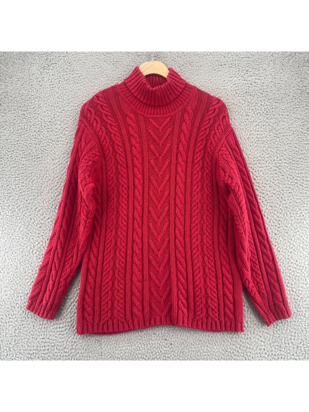 Talbots Sweater Womens Medium Petite Vintage Red Cotton Cable Knit Turtleneck